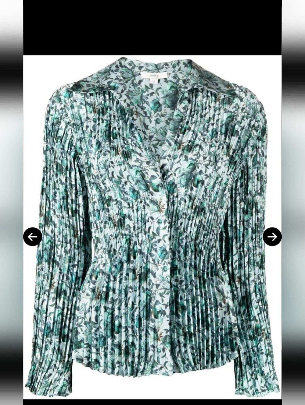 Vince Green Pleated Floral Long Sleeve Button Up Size M
